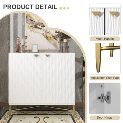 White MDF Iron Accent Cabinet 2 Door Storage for Living Room