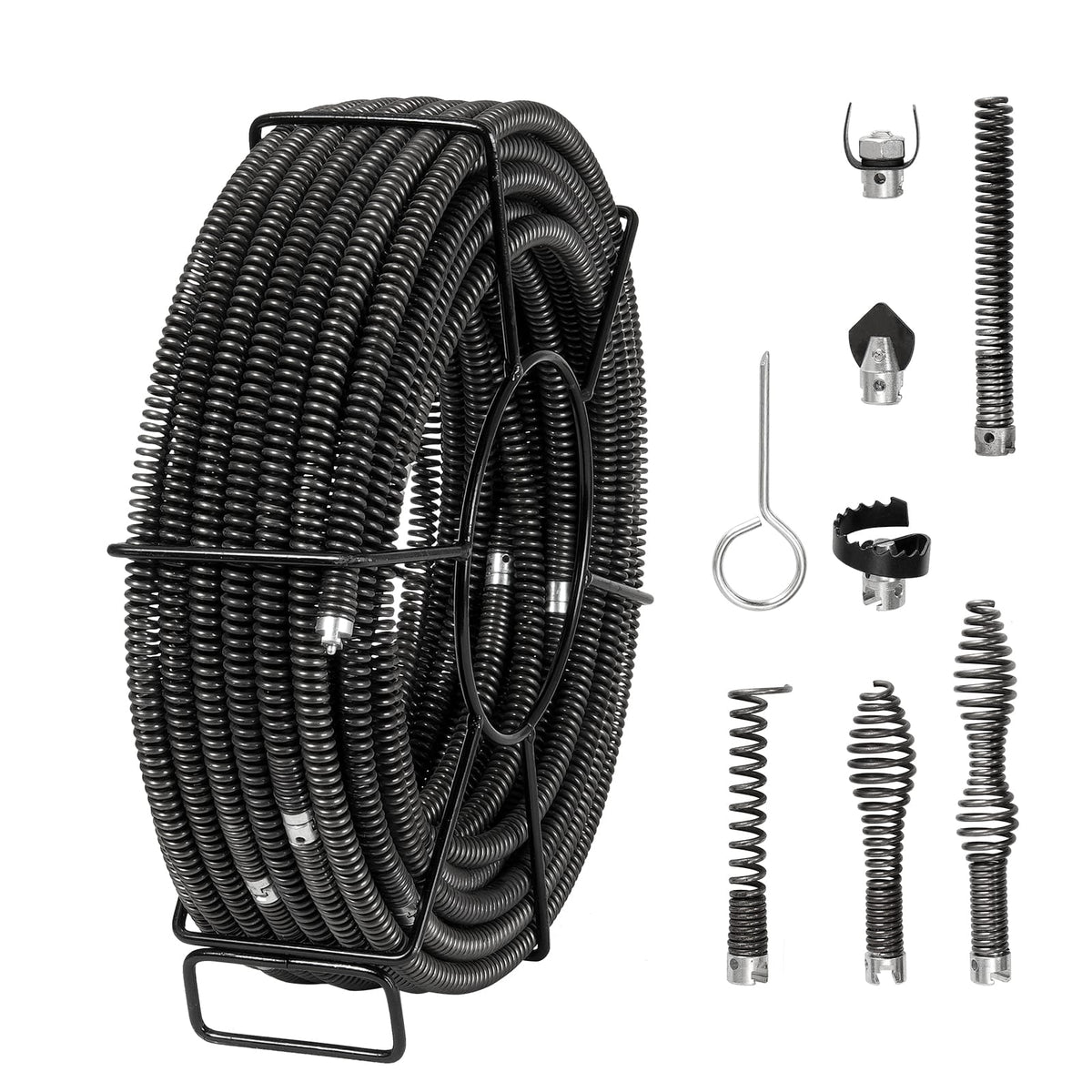 100FT Metal Drain Cleaning Cable with 7 Cutters for Sink and Toilet