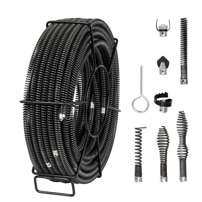 100FT Metal Drain Cleaning Cable with 7 Cutters for Sink and Toilet