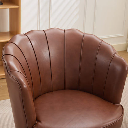 Brown Leather Swivel Chair - 360° Rotating Desk Chair