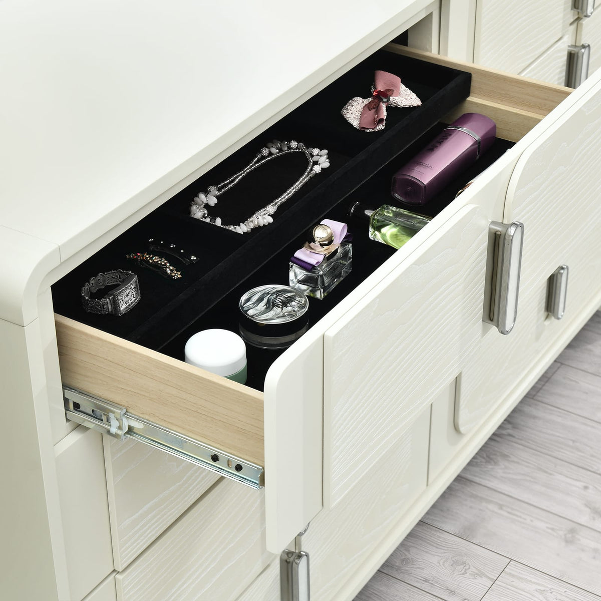 63" Beige Rubberwood Bedroom Dresser - Modern Style