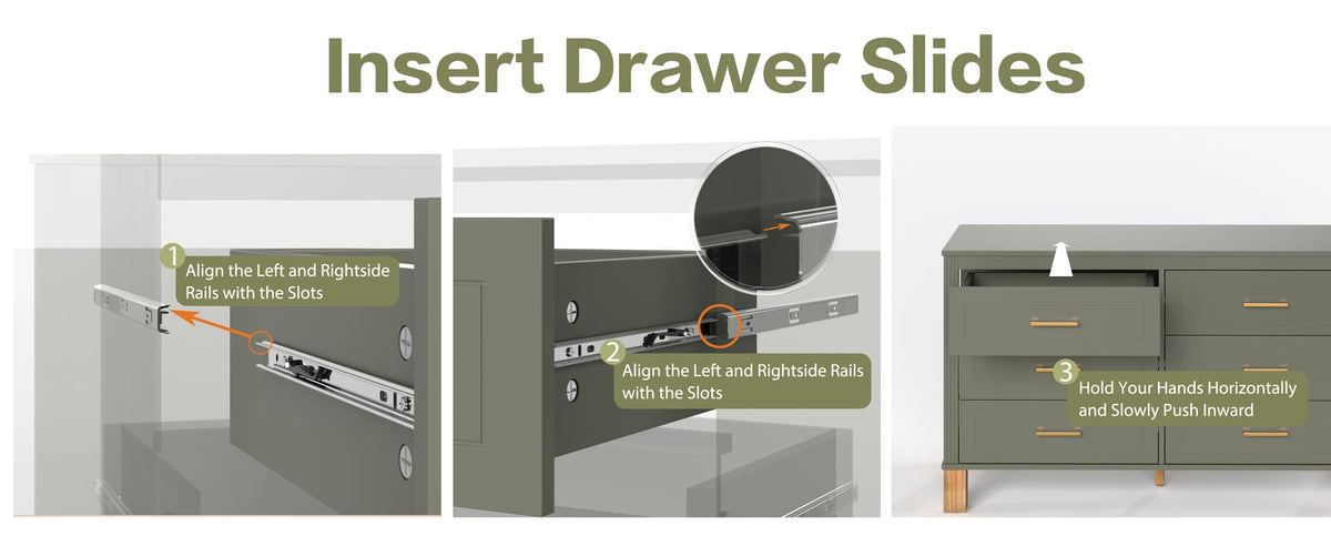 6-Drawer Olive Green Dresser - Modern Storage Cabinet for Kids Bedroom