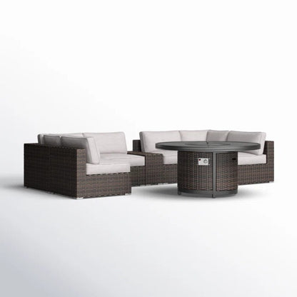 Brown Wicker Outdoor Patio Set with Fire Pit for Garden Living