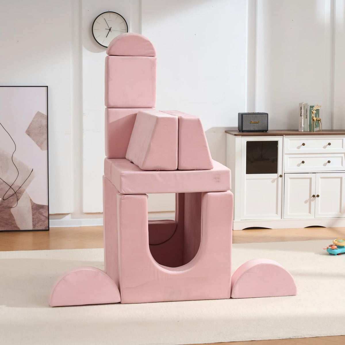 Pink Microfiber Kids Play Couch - 14 Piece Modular Sofa