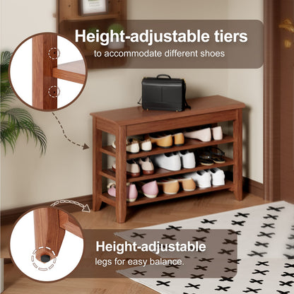 Walnut Solid Wood Shoe Storage Bench with Hidden Storage for Living Room