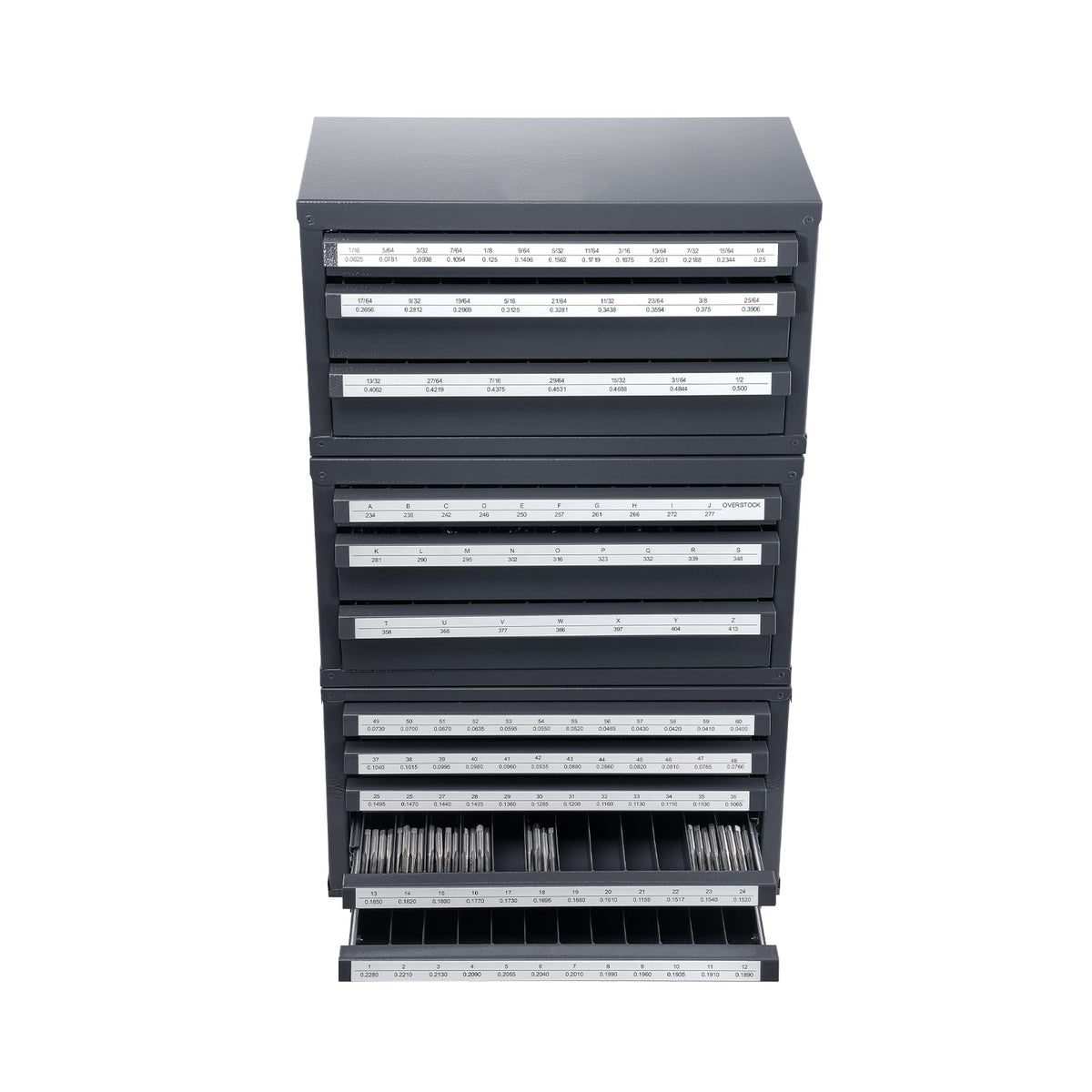 Gray Steel Drill Bit Dispenser Cabinet for Tool Storage
