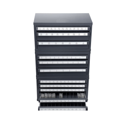 Gray Steel Drill Bit Dispenser Cabinet for Tool Storage