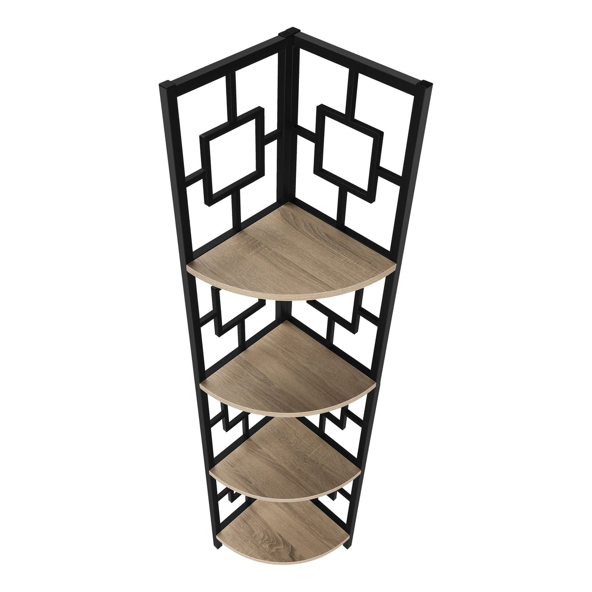 4 Tier Taupe Metal Corner Bookshelf - 62"H for Living Room