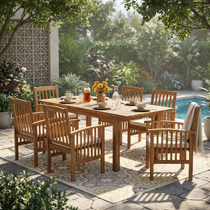Teak Acacia Wood Dining Set - 6 Seat Patio Table