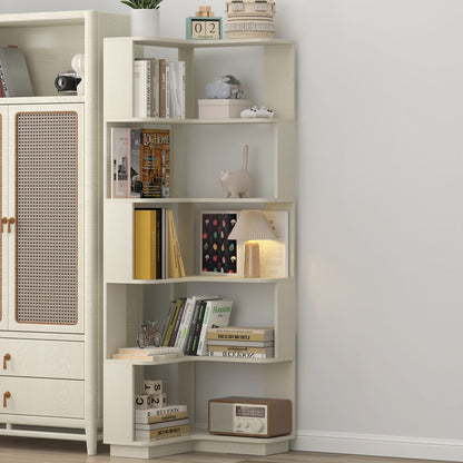 6 Tier White Oak Corner Bookshelf - Living Room Storage