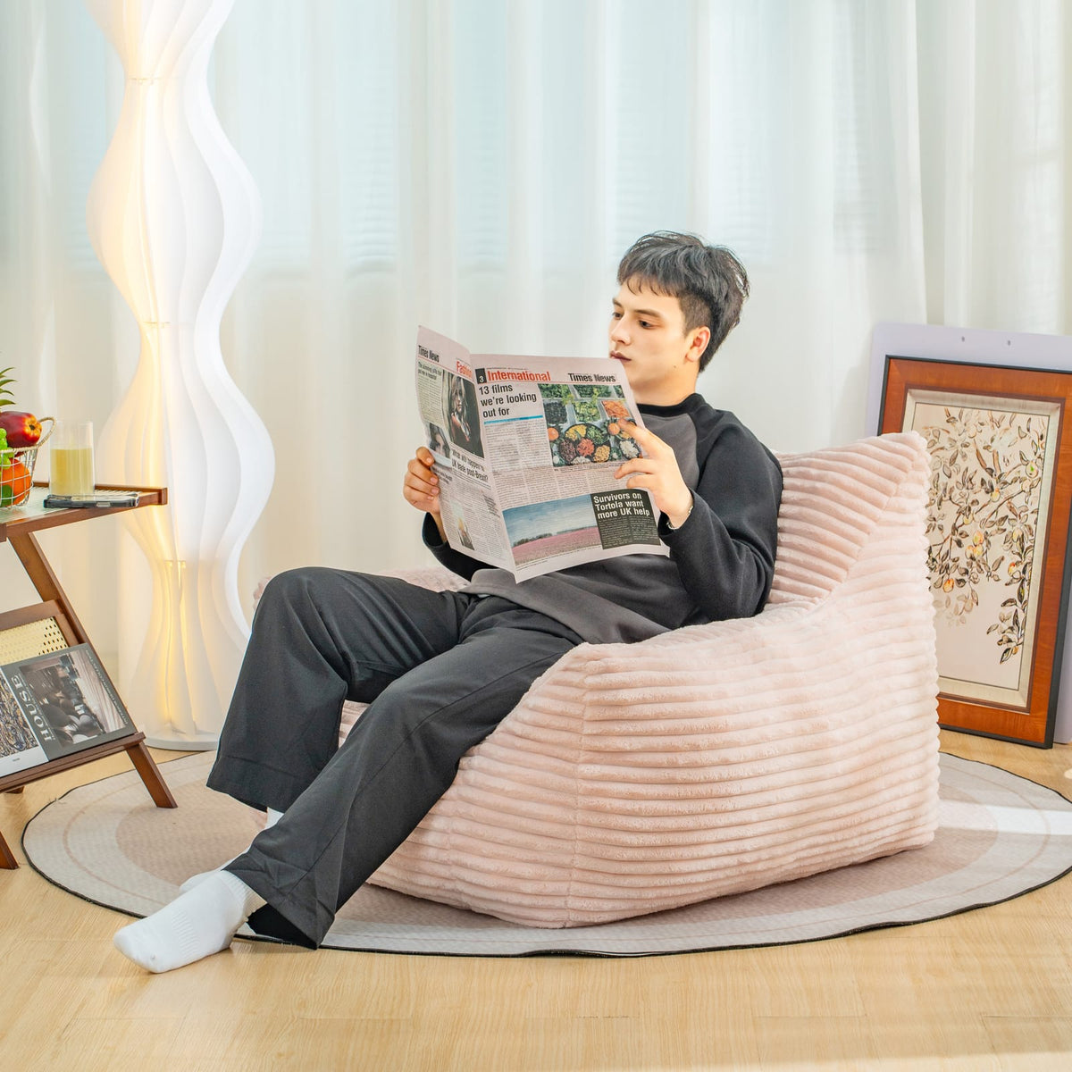 Pink Corduroy Bean Bag Chair - Oversized Family Room Lounge