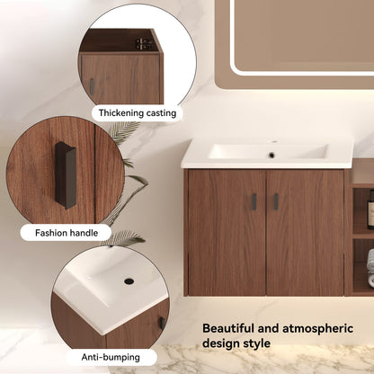60 inch Reddish Brown Bathroom Vanity with Storage Cabinets
