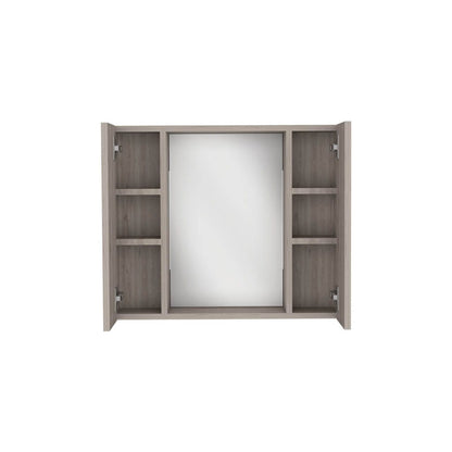 Gray Bathroom Storage Cabinet with Mirror - 19 Inch Height