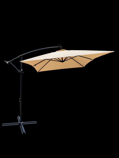 Large Tan Steel Patio Umbrella with Solar LED Lights
