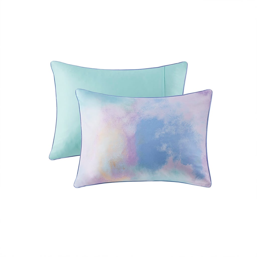 Twin Duvet Set with Shams and Pillow in Aqua Watercolor Tie Dye