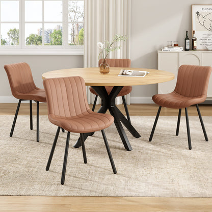 47 Inch Round Metal & Wood Dining Table - Natural