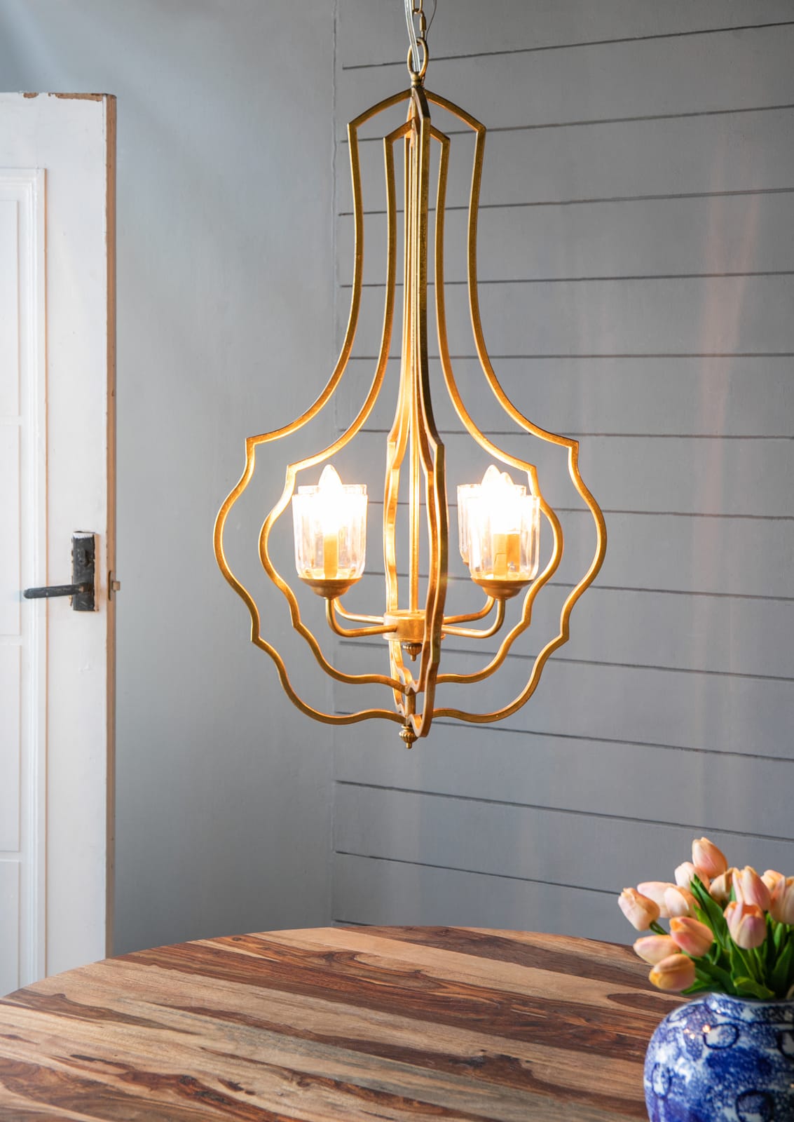 Gold Iron Chandelier - 4 Light Hanging Fixture