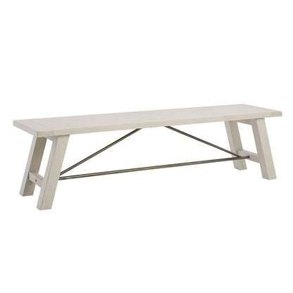 Reclaimed White Wood Dining Bench with Metal Stretchers for Kitchen