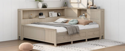 Full Size Wood Storage Bed Frame with Drawers and Shelves for Bedroom