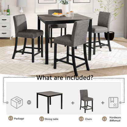 5-Piece Counter Height Dining Table Set - Black & Light Gray