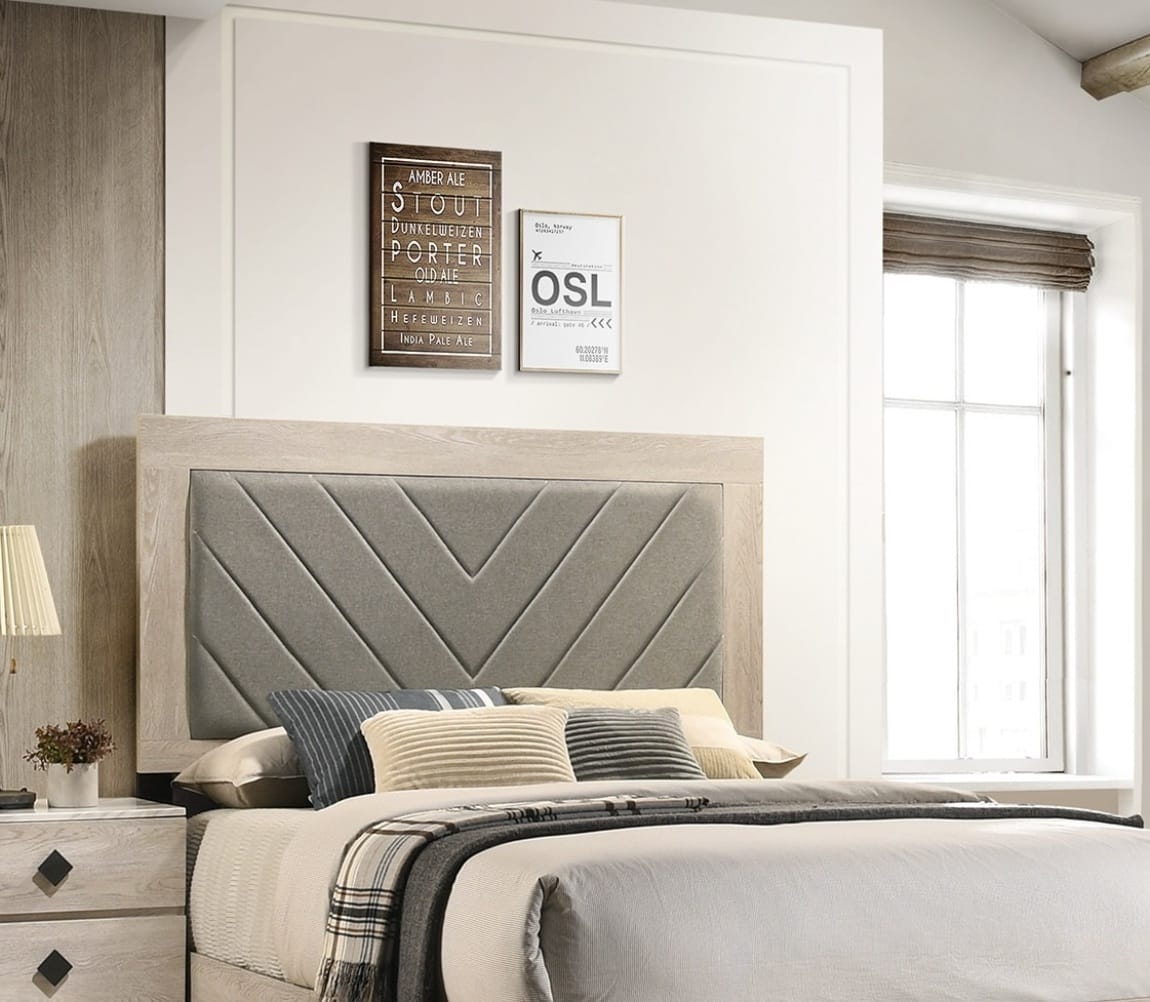 California King Cream Grey Wood Bed Frame for Bedroom