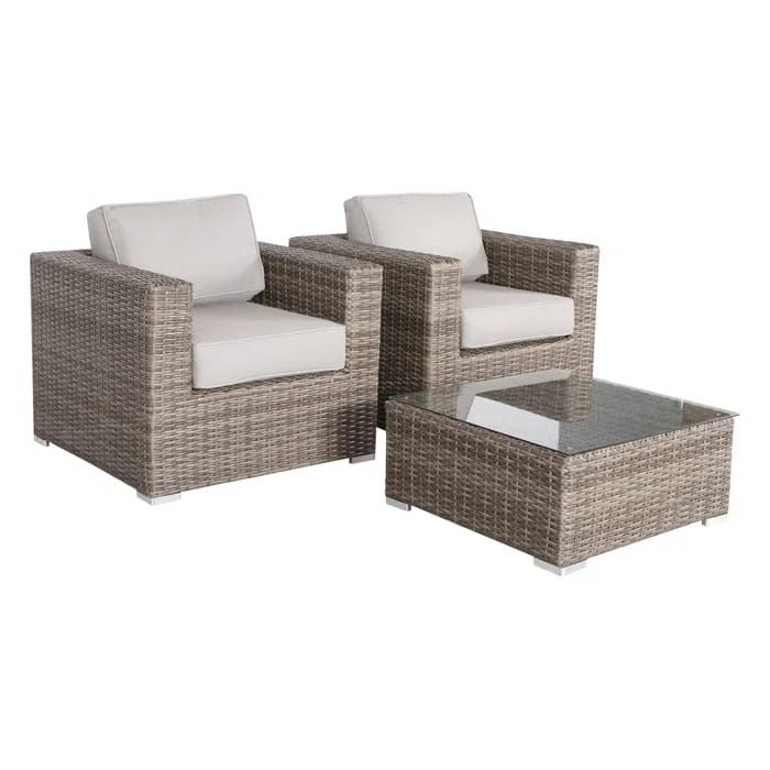 Gray Wicker Patio Furniture Set 3 Piece Outdoor Seating