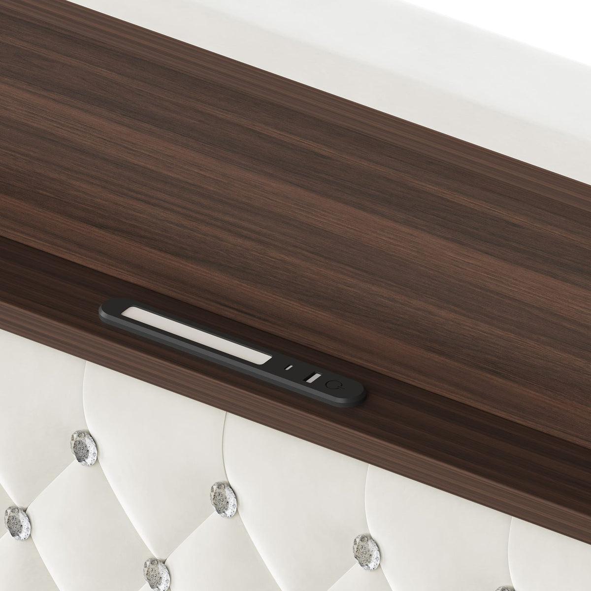 Queen Velvet Tufted Bed Frame Beige USB Charging