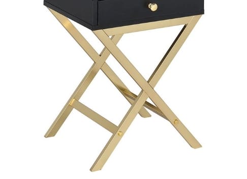 Black Metal Accent Table with Drawer for Bedroom Storage for Living Room