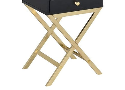 Black Metal Accent Table with Drawer for Bedroom Storage for Living Room