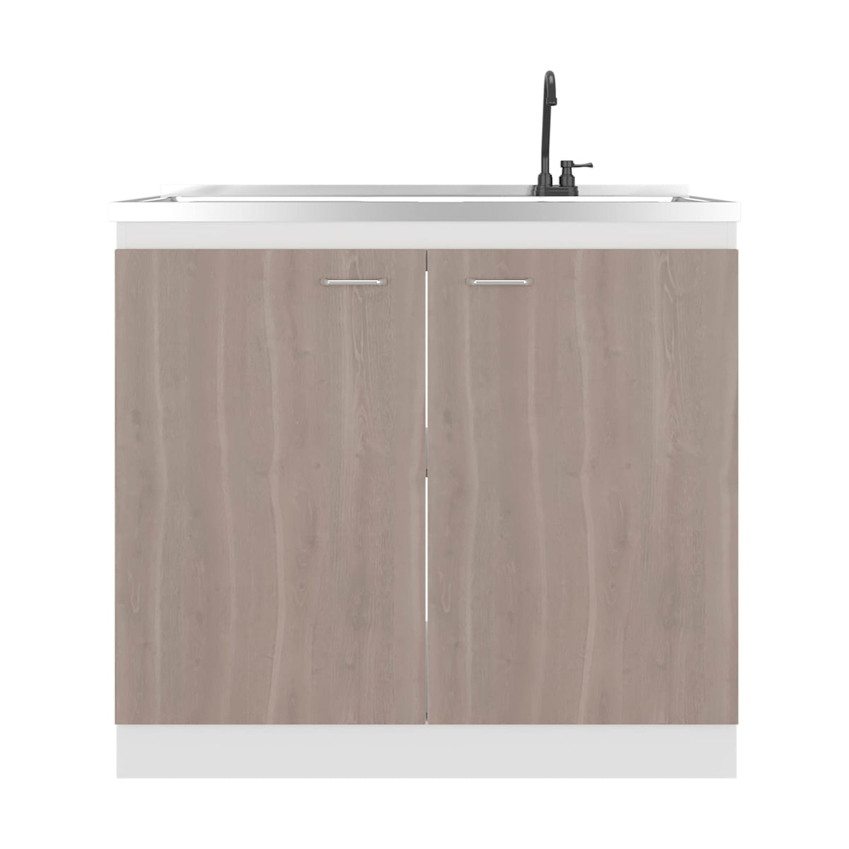 White Gray Freestanding Kitchen Sink Cabinet with Two Doors