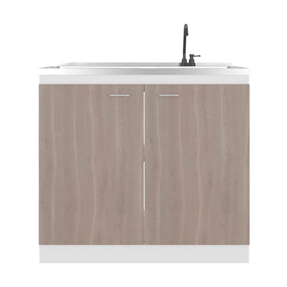 White Gray Freestanding Kitchen Sink Cabinet with Two Doors