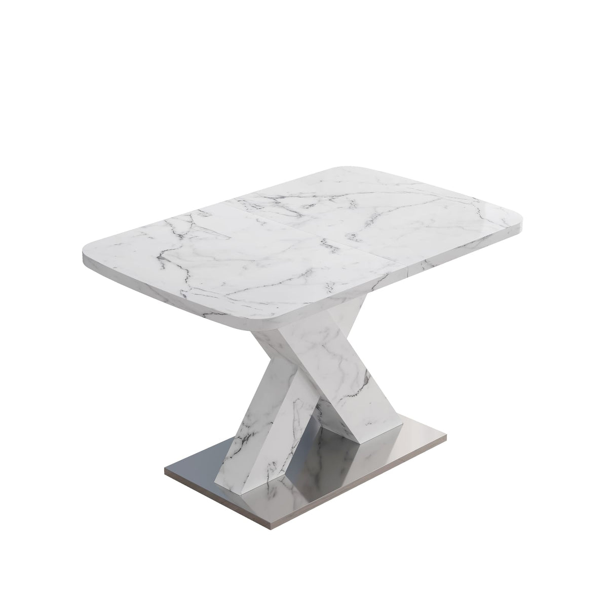 Modern White Dining Table - Stretchable Rectangle, MDF Steel
