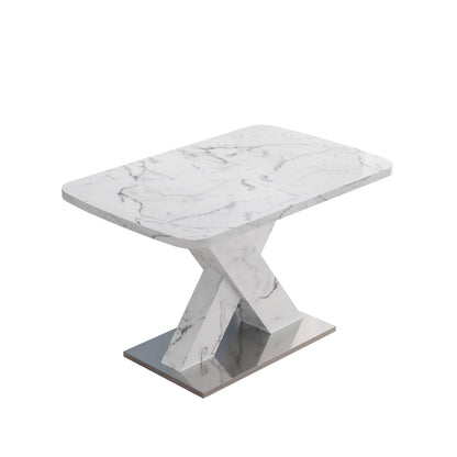 Modern White Dining Table - Stretchable Rectangle, MDF Steel