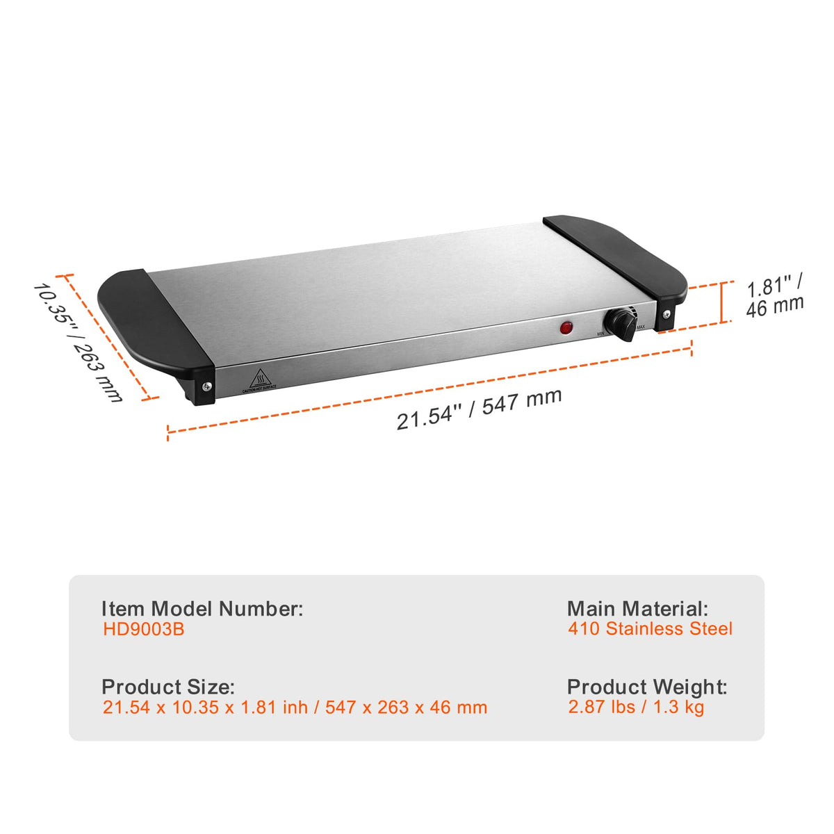 Stainless Steel Electric Warming Tray - 24" Buffet Tray