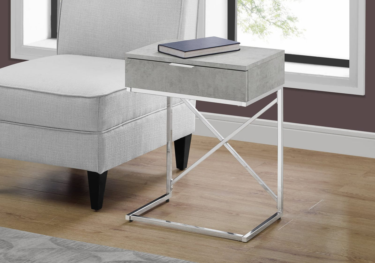 Grey Accent Table with Storage Drawer - Modern Side Table