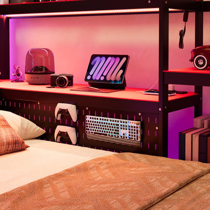 Twin Size Gaming Daybed Black+Red MDF Frame with LED Lights