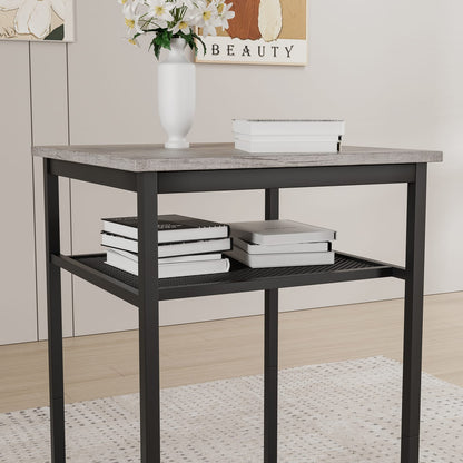 2-Person Grey Dining Table Set with Stools for Dining Room