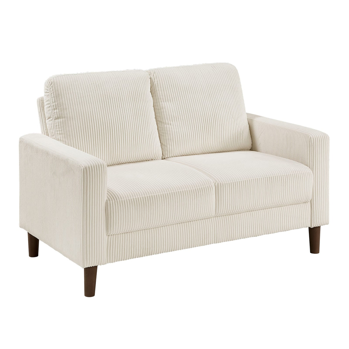 Modern Beige Corduroy Loveseat - Comfortable Cushion Solid Wood