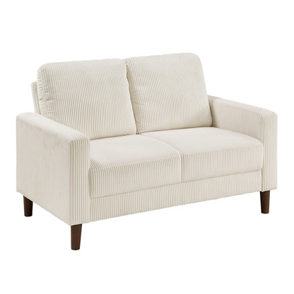 Modern Beige Corduroy Loveseat - Comfortable Cushion Solid Wood