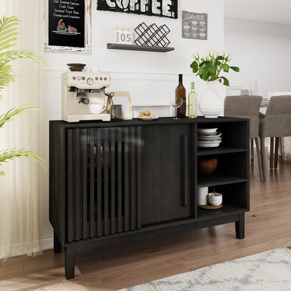 47.3" Farmhouse Sideboard Buffet - Black Wood MDF Storage Cabinet