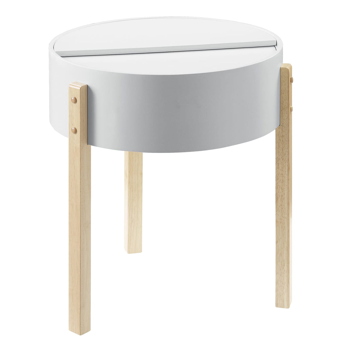 Round White Pine End Table with Storage