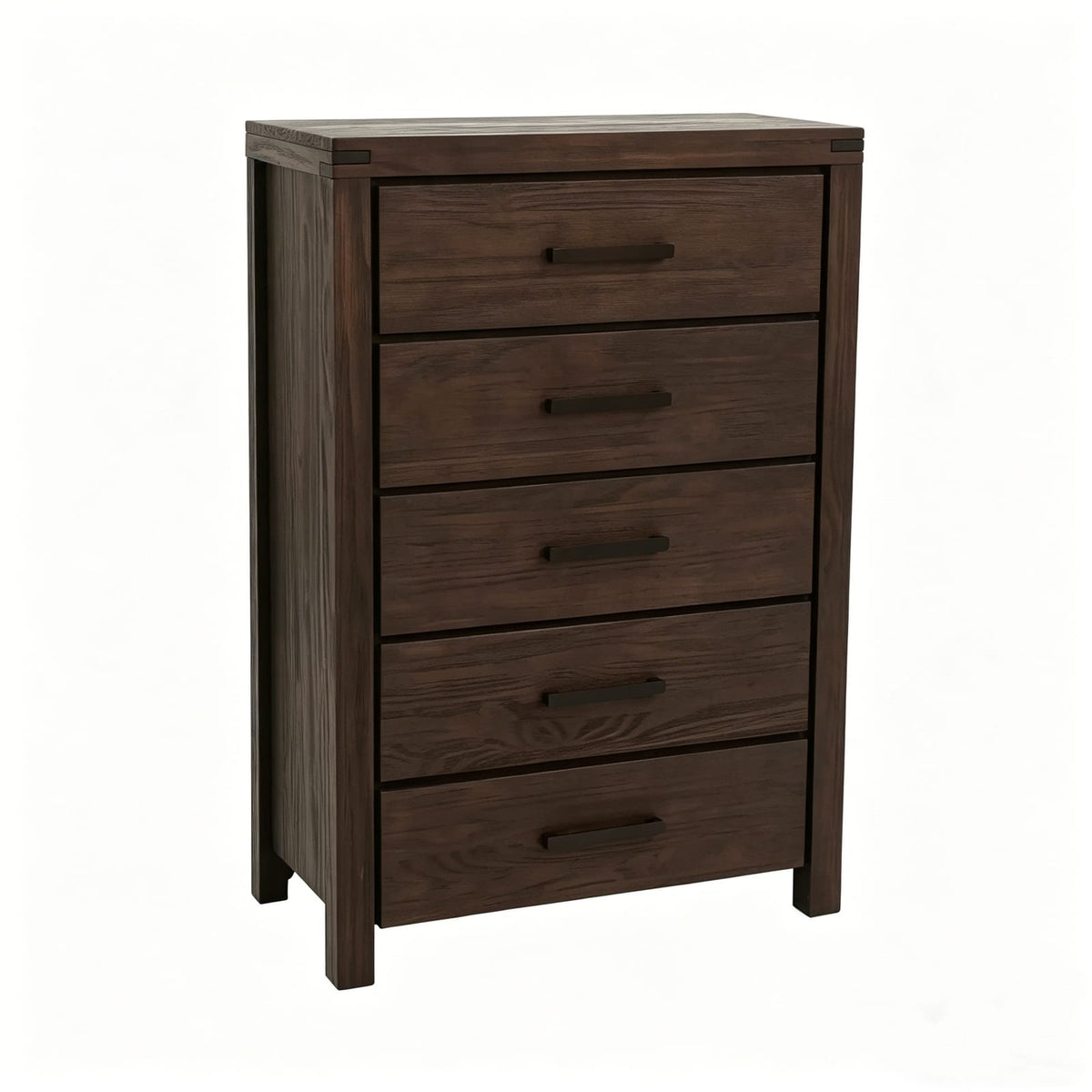 Dark Brown Pine 5-Drawer Chest - Bedroom Storage