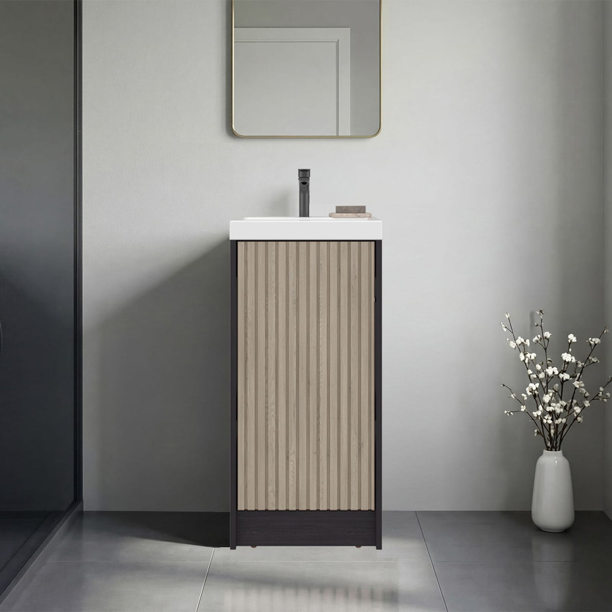 Dark Coffee Beige Bathroom Vanity with Resin Sink
