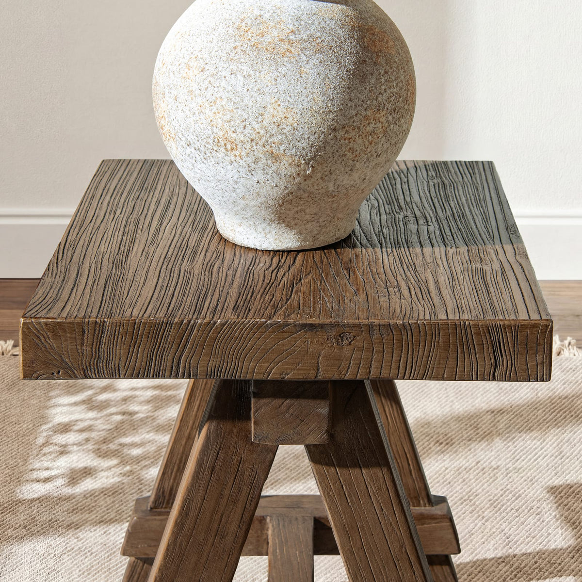 Hawthorne 18" Square Reclaimed Elm Trestle Side Table - Brown