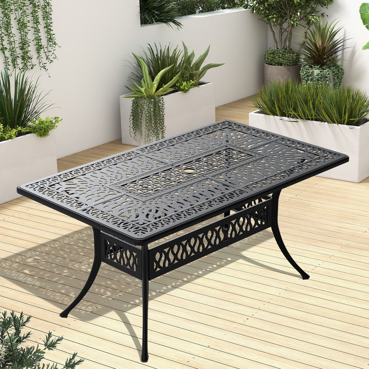 Black Cast Aluminum Patio Dining Table - 58.27" x 34.65"