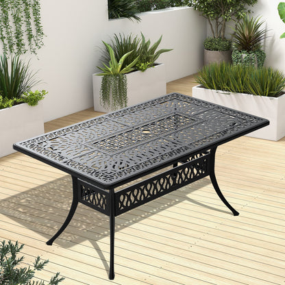 Black Cast Aluminum Patio Dining Table - 58.27" x 34.65"