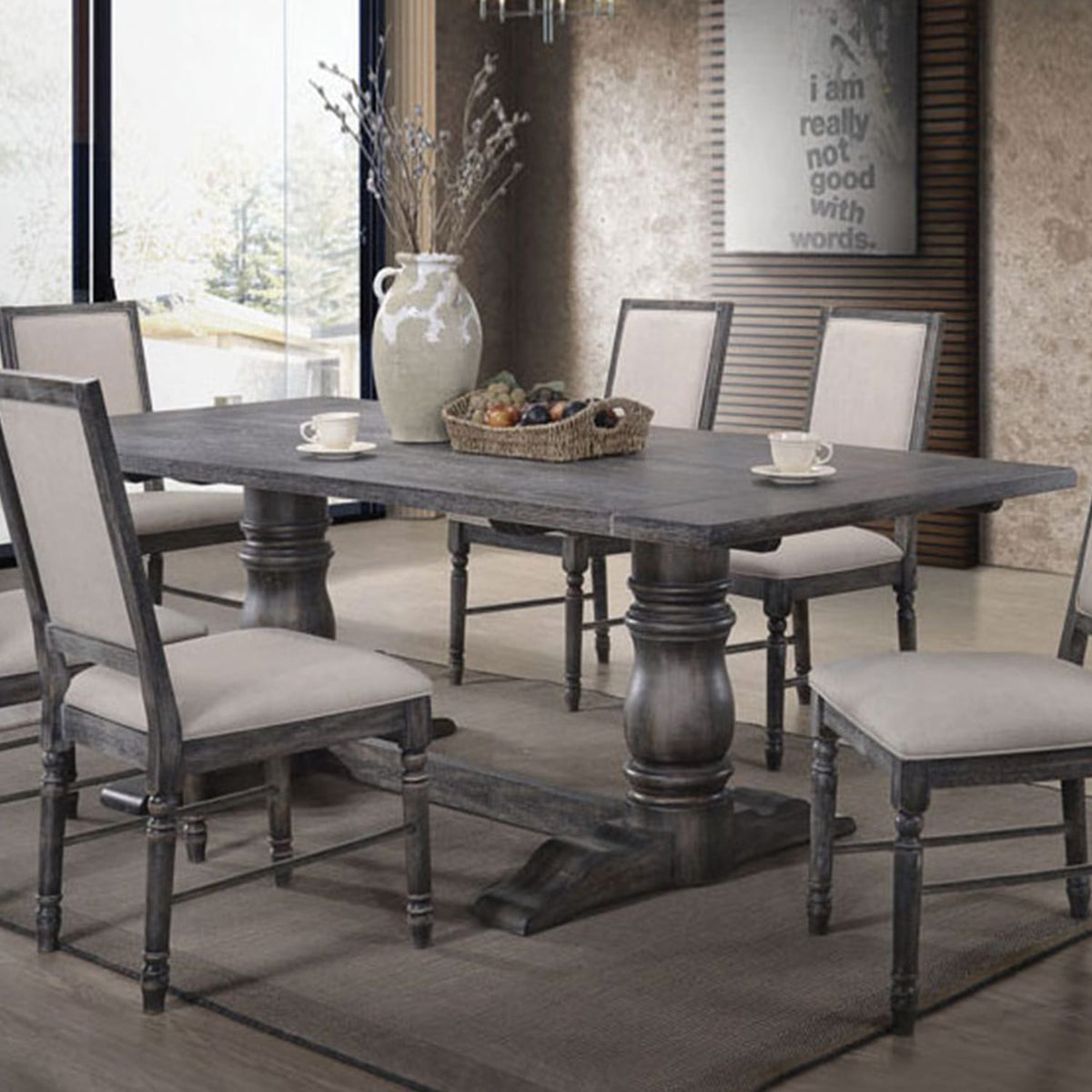 Antique Gray Dining Table for Kitchen and Dining Room Seating 6