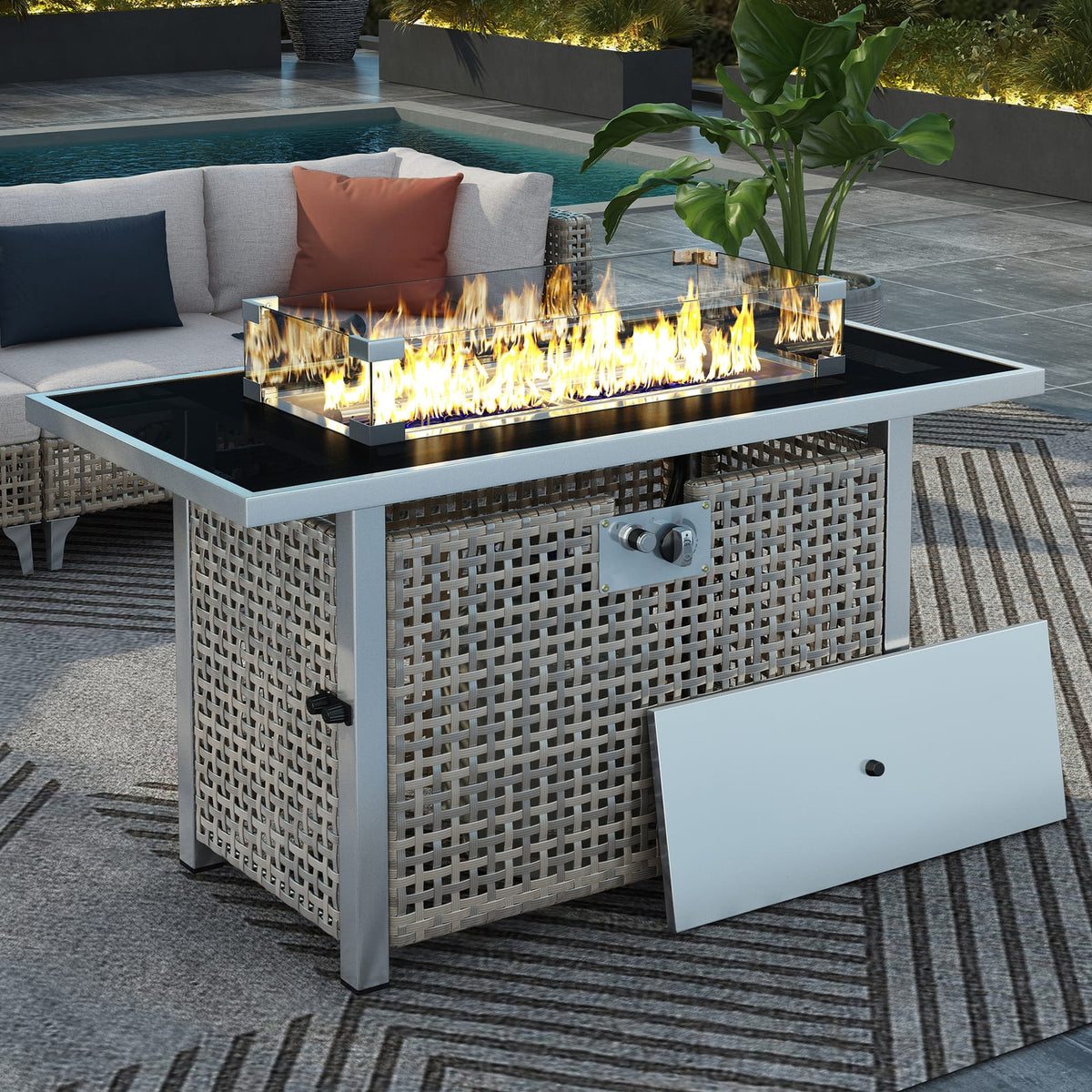 K&K 43" Propane Fire Pit Table - Grey Outdoor Heating