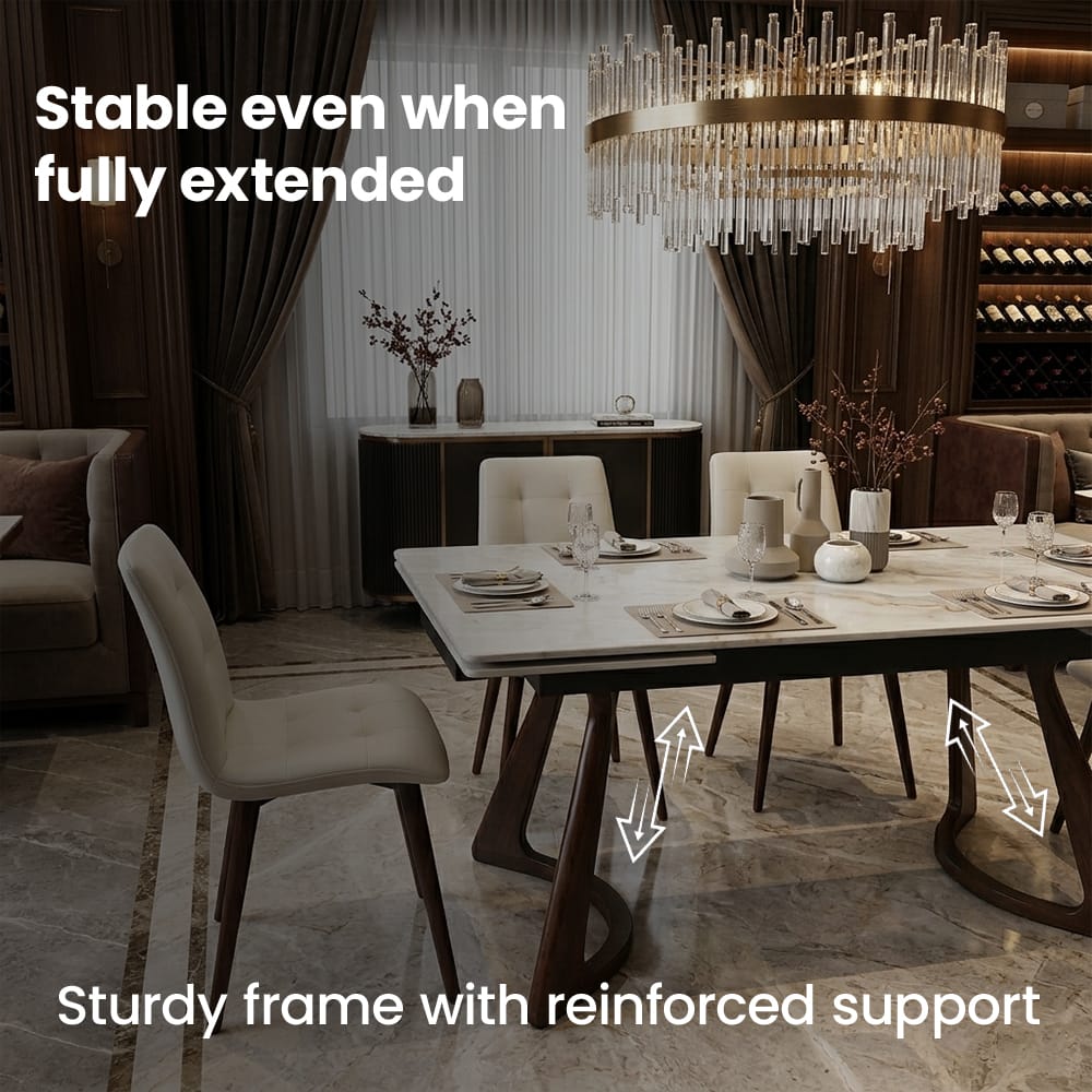 Walnut Sintered Stone Dining Table with Solid Wood Base