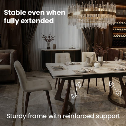 Walnut Sintered Stone Dining Table with Solid Wood Base